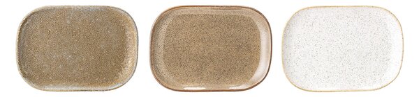 Bloomingville Talířek Addison Hnědý s matnou glazurou a modrým okrajem 14,5 x 10,5 cm