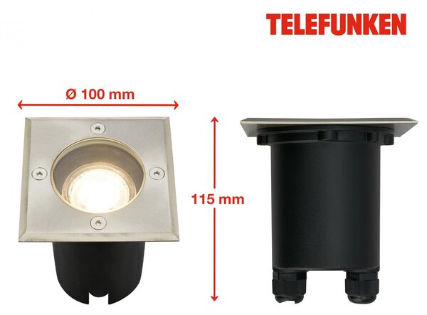 TF 322802TF TELEFUNKEN venkovní svítidlo do země, vodotěsné IP67, tvrzené sklo, GU10 patice, hranaté - BRILONER