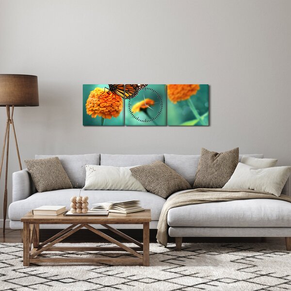 Obraz motýla (s hodinami) (90x30 cm)