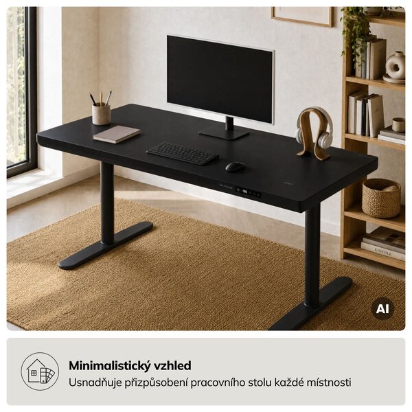 Elektrický psací stůl sit-stand se zásuvkou a bezdrátovou nabíječkou Qi černý, 1400 mm: ELLIS