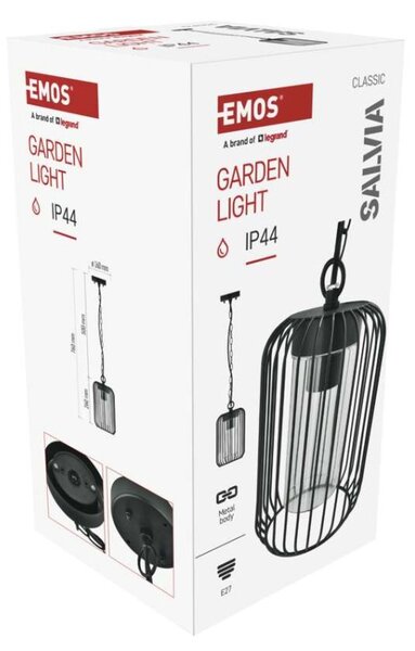 EMOS LED zahradní závěsné svítidlo SALVIA, 16 × 16 × 32 cm, 1 × E27, 15 W 1554001000