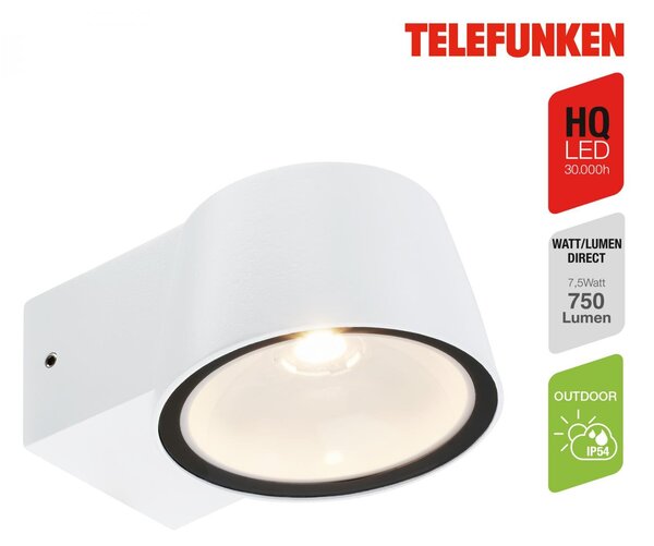 TF 323006TF TELEFUNKEN LED venkovní nástěnné svítidlo, IP54 voděodolné a prachotěsné, bílý hliník - BRILONER