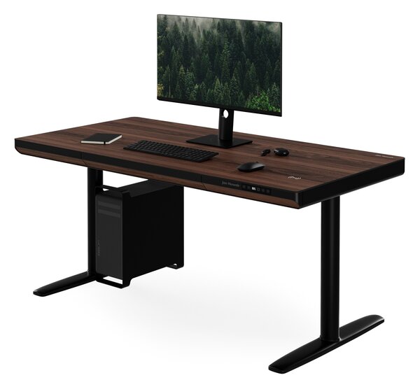 Elektrický psací stůl sit-stand se zásuvkou a bezdrátovou nabíječkou Qi černý/ořech, 1400 mm: ELLIS