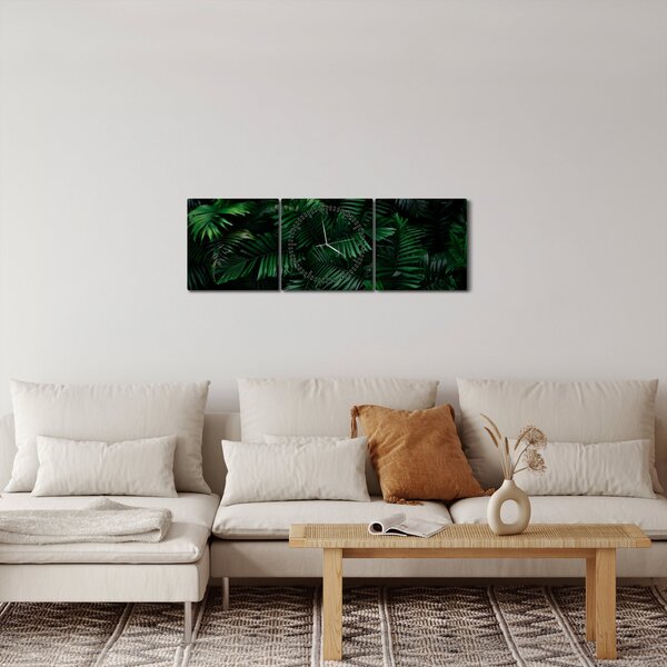 Obraz - Tropické kapradí (s hodinami) (90x30 cm)