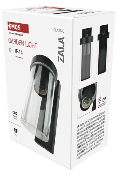 EMOS LED zahradní nástěnné svítidlo ZALA, 14,5 × 8,9 × 26,2 cm, 1 × E27, 15 W 1554000007