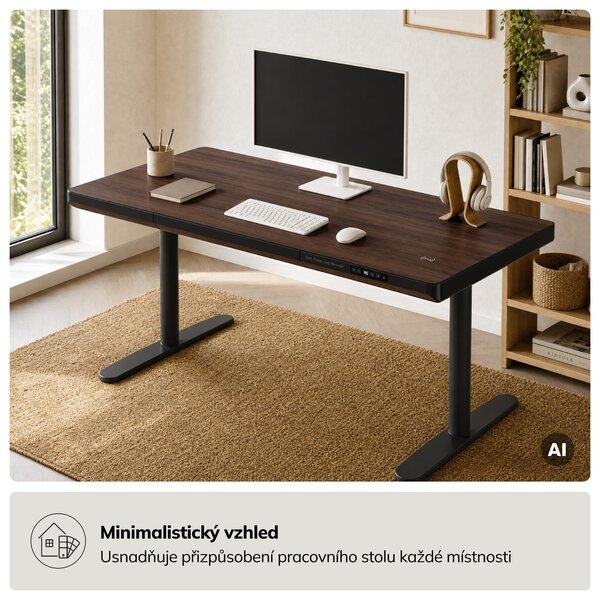 Elektrický psací stůl sit-stand se zásuvkou a bezdrátovou nabíječkou Qi černý/ořech, 1400 mm: ELLIS