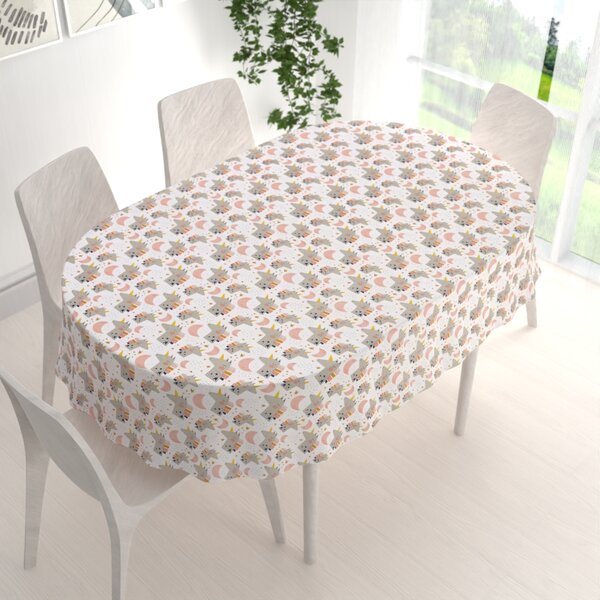 Biante Dětský bavlněný oválný ubrus Sandra SA-562 Spící jednorožci mezi hvězdičkami na bílém 120x160 cm