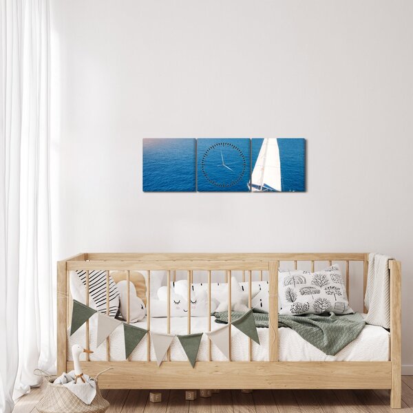 Obraz - Vyjížďka lodí (s hodinami) (90x30 cm)