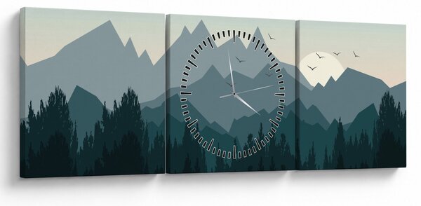 Obraz - Hory pohledem grafika (s hodinami) (90x30 cm)
