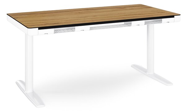 Elektrický psací stůl sit-stand se zásuvkou a bezdrátovou nabíječkou Qi bílý/zlatý dub, 1400 mm: ELLIS