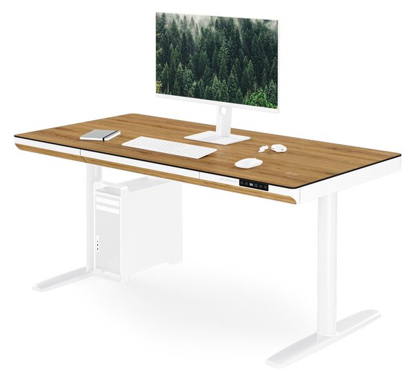 Elektrický psací stůl sit-stand se zásuvkou a bezdrátovou nabíječkou Qi bílý/zlatý dub, 1400 mm: ELLIS