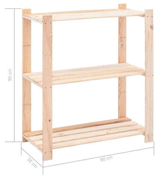 Úložný regál 3 police 80 x 38 x 90 cm masivní borovice 150 kg 286200