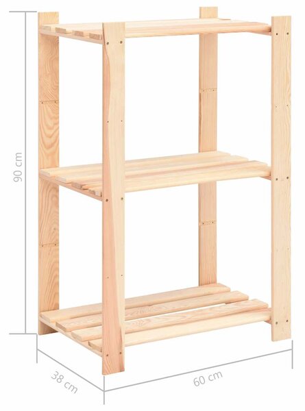Úložný regál 3 police 60 x 38 x 90 cm masivní borovice 150 kg 286201