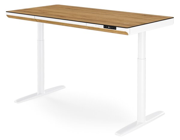 Elektrický psací stůl sit-stand se zásuvkou a bezdrátovou nabíječkou Qi bílý/zlatý dub, 1400 mm: ELLIS