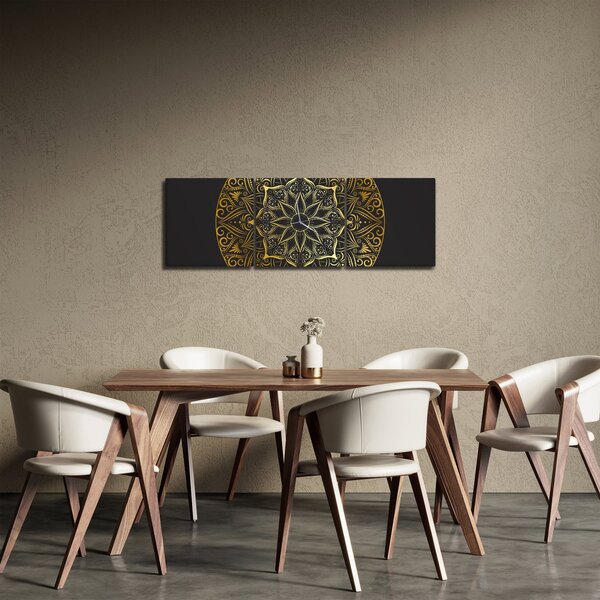 Obraz zlaté abstrakce (s hodinami) (90x30 cm)