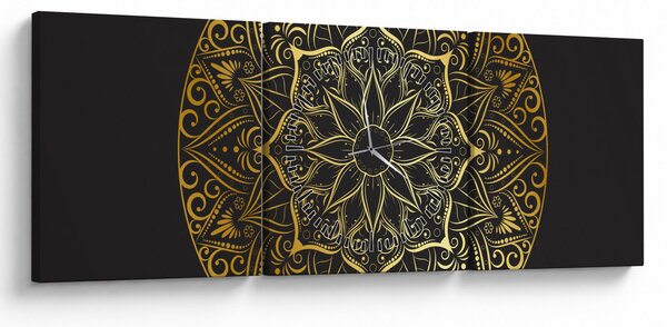 Obraz zlaté abstrakce (s hodinami) (90x30 cm)