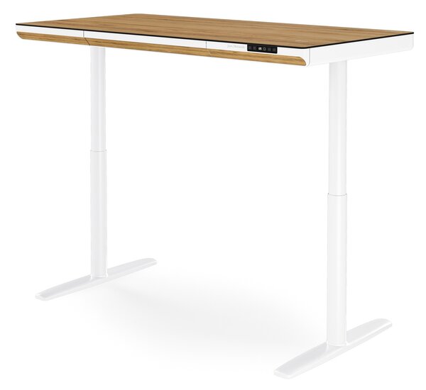 Elektrický psací stůl sit-stand se zásuvkou a bezdrátovou nabíječkou Qi bílý/zlatý dub, 1400 mm: ELLIS