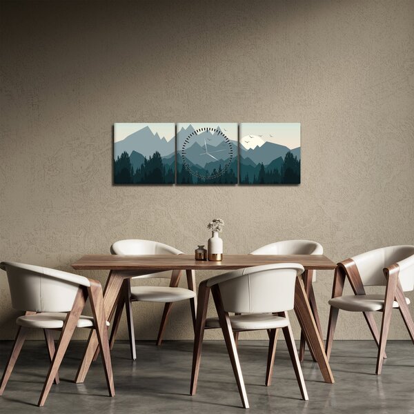 Obraz - Hory pohledem grafika (s hodinami) (90x30 cm)