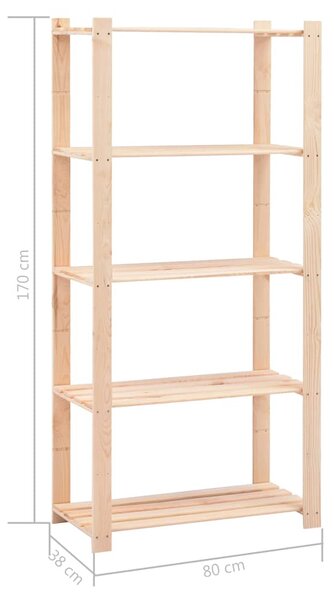 Úložný regál 5 polic 80x38x170 cm masivní borovice 250 kg 286199
