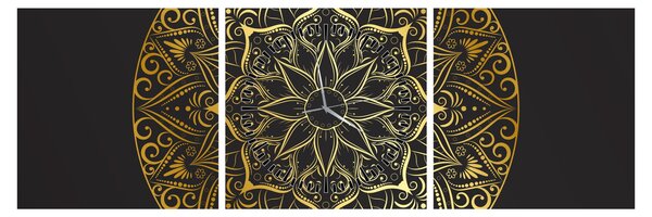 Obraz zlaté abstrakce (s hodinami) (90x30 cm)