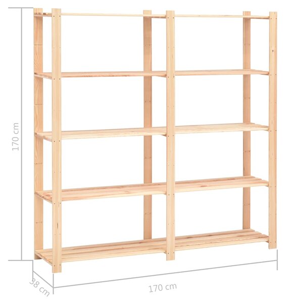 Úložný regál 5 polic 170 x 38 x 170 cm masivní borovice 500 kg 286198