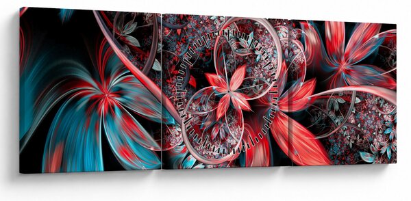 Abstraktní obraz exotických květů (s hodinami) (90x30 cm)
