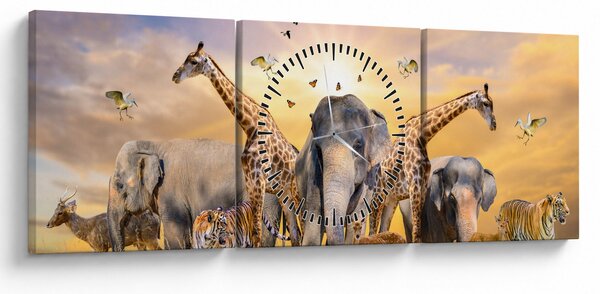 Obraz - Africká zvířata (s hodinami) (90x30 cm)