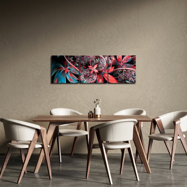 Abstraktní obraz exotických květů (s hodinami) (90x30 cm)