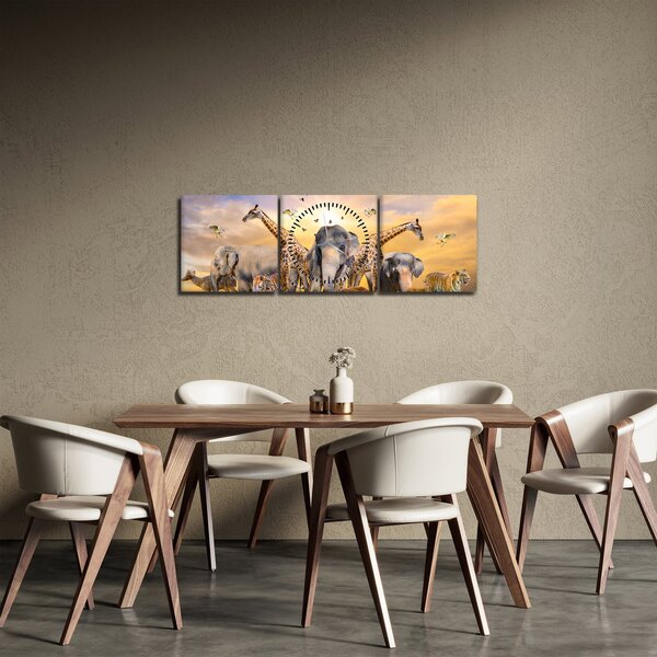 Obraz - Africká zvířata (s hodinami) (90x30 cm)