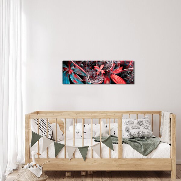 Abstraktní obraz exotických květů (s hodinami) (90x30 cm)