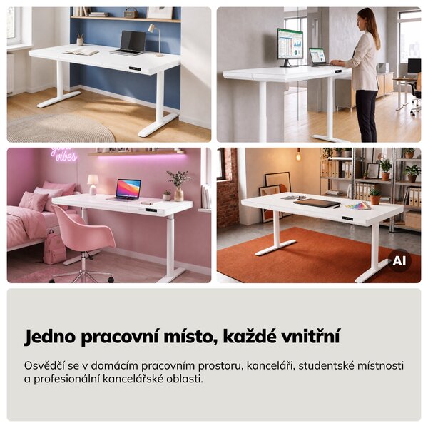 Elektrický psací stůl sit-stand se zásuvkou a bezdrátovou nabíječkou Qi bílý, 1600 mm: ELLIS