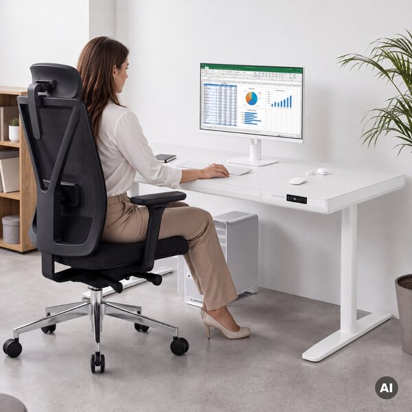 Elektrický psací stůl sit-stand se zásuvkou a bezdrátovou nabíječkou Qi bílý, 1600 mm: ELLIS