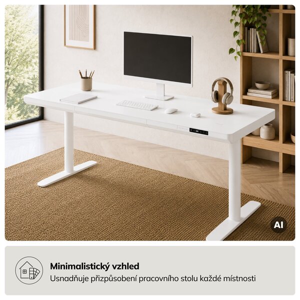 Elektrický psací stůl sit-stand se zásuvkou a bezdrátovou nabíječkou Qi bílý, 1600 mm: ELLIS