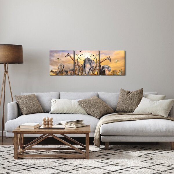 Obraz - Africká zvířata (s hodinami) (90x30 cm)