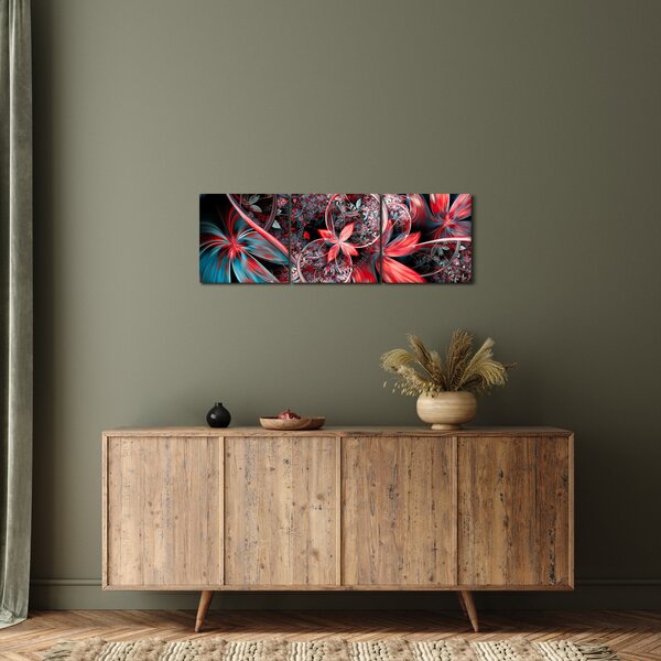 Abstraktní obraz exotických květů (s hodinami) (90x30 cm)