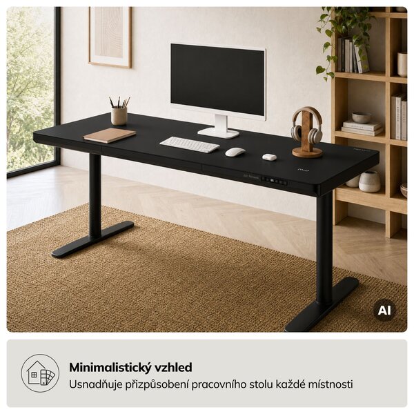 Elektrický psací stůl sit-stand se zásuvkou a bezdrátovou nabíječkou Qi černý, 1600 mm: ELLIS