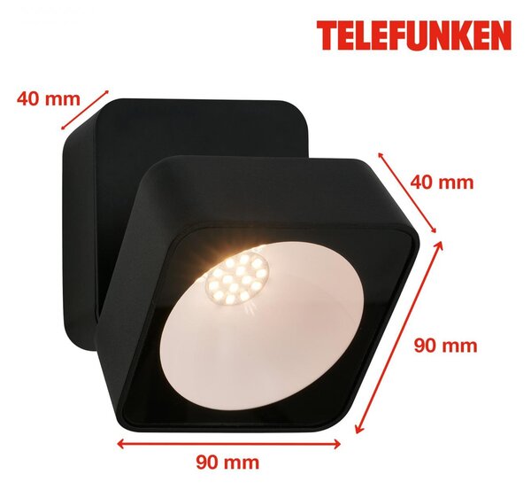 TF 322005TF TELEFUNKEN LED venkovní nástěnné svítidlo, ochrana proti stříkající vodě, bez vypínače, 3000K teplá bílá, černé - BRILONER