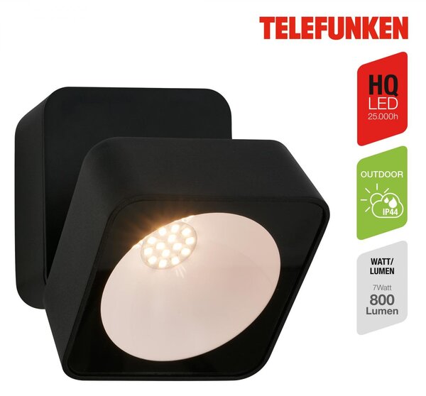 TF 322005TF TELEFUNKEN LED venkovní nástěnné svítidlo, ochrana proti stříkající vodě, bez vypínače, 3000K teplá bílá, černé - BRILONER