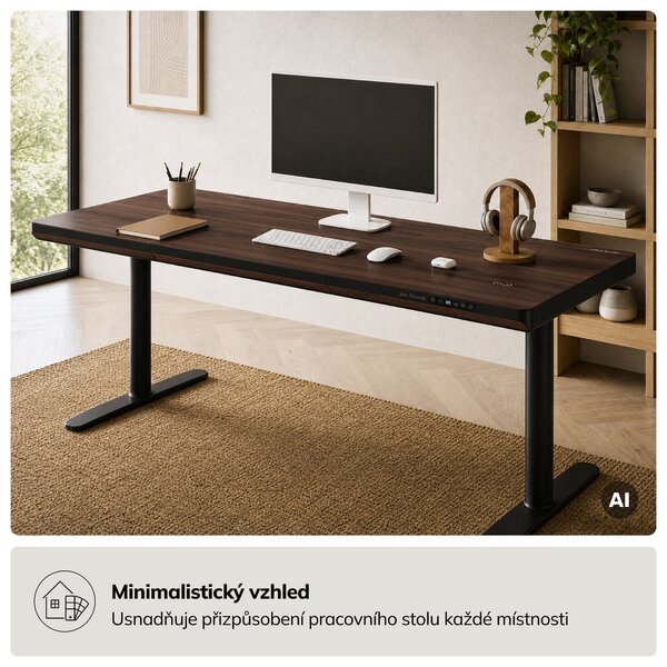 Elektrický psací stůl sit-stand se zásuvkou a bezdrátovou nabíječkou Qi černý/ořech, 1600 mm: ELLIS