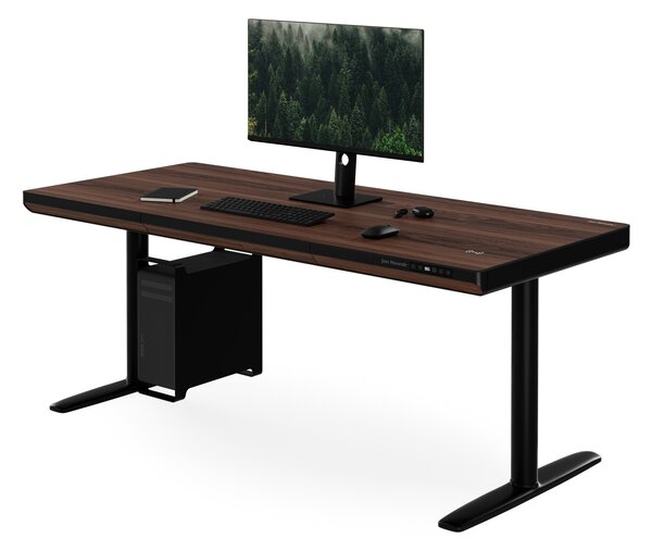 Elektrický psací stůl sit-stand se zásuvkou a bezdrátovou nabíječkou Qi černý/ořech, 1600 mm: ELLIS
