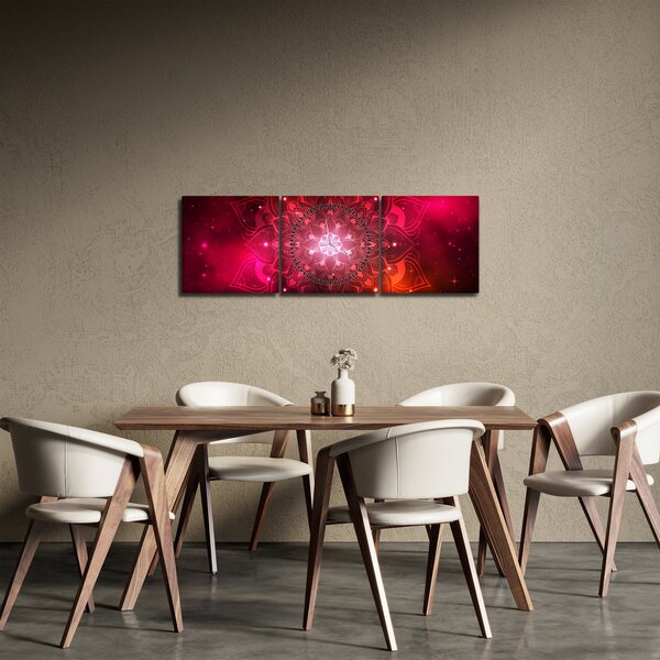 Obraz červené abstrakce (s hodinami) (90x30 cm)