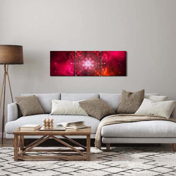 Obraz červené abstrakce (s hodinami) (90x30 cm)