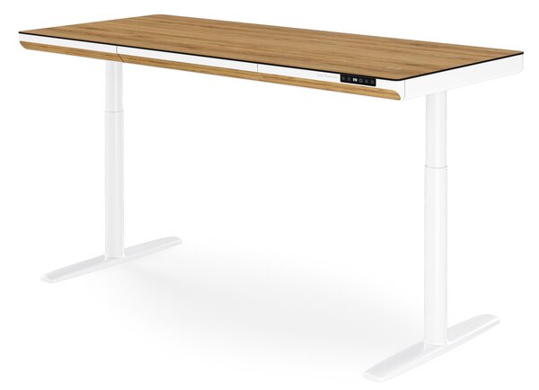Elektrický psací stůl sit-stand se zásuvkou a bezdrátovou nabíječkou Qi bílý/zlatý dub, 1600 mm: ELLIS