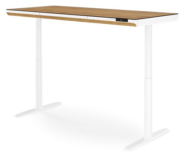 Elektrický psací stůl sit-stand se zásuvkou a bezdrátovou nabíječkou Qi bílý/zlatý dub, 1600 mm: ELLIS