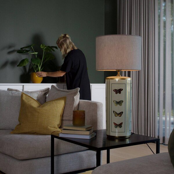 PR Home Stolní lampa Lucca, béžová, výška 67 cm, lněná textilie, keramika, Krémová / jantar, Obývací pokoj / jídelna, Textil / tkanina / hedvábí, Vintage