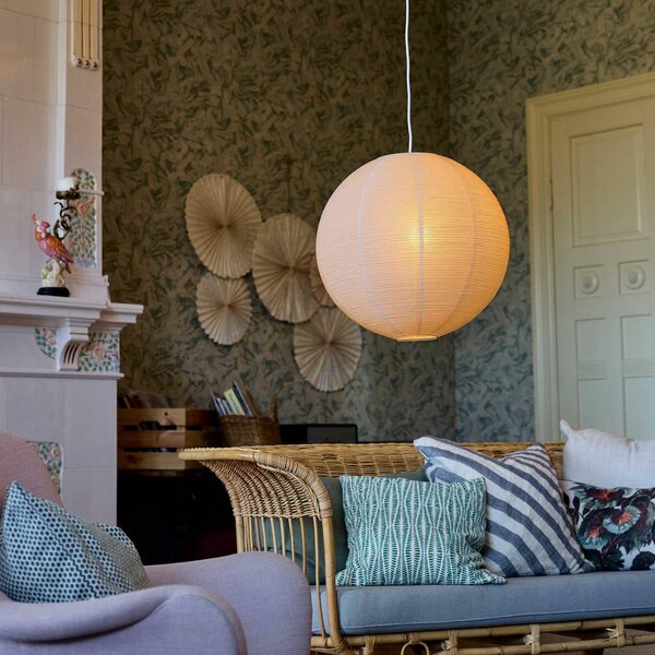 PR Home Závěsné světlo Haru, béžové, Ø 50 cm, papír, E27, kabel bílý, stmívatelný, Krémová / jantar, Obývací pokoj / jídelna, Papír / lunolit / lunopal, Koule