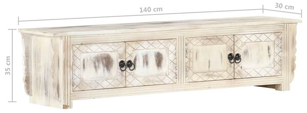 TV stolek bílý 140 x 30 x 35 cm masivní mangovníkové dřevo 286388