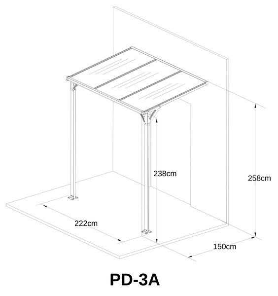 Hliníkový vchodový přístřešek BestBerg PD-3A / 3,3 m² / šedá
