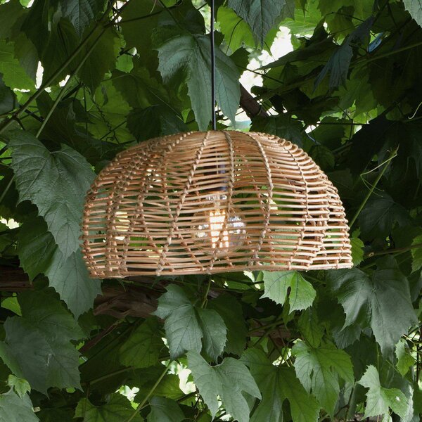 PR Home Venkovní závěsné svítidlo Mayla, přírodní ratan, Ø 43 cm, zástrčka IP44, Světlé dřevo, Dřevo