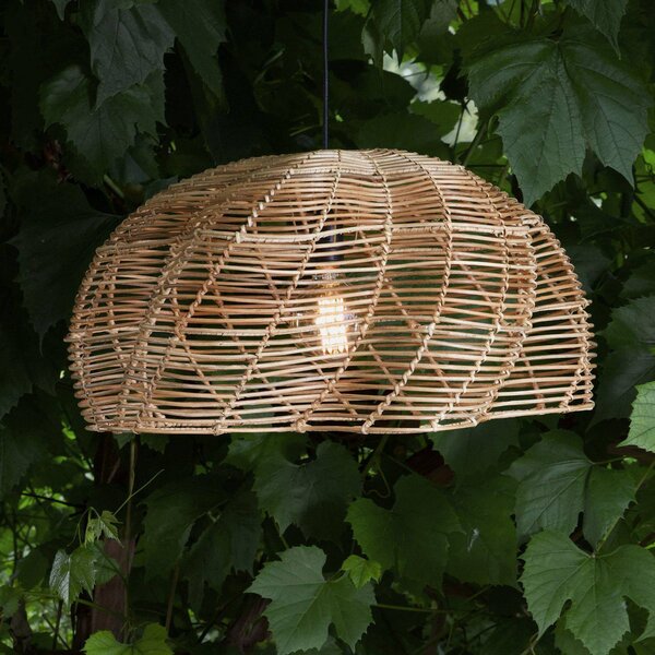 PR Home Venkovní závěsné svítidlo Mayla, přírodní ratan, Ø 53 cm, zástrčka IP44, Světlé dřevo, Dřevo